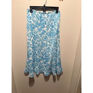 Draper &‎ Damon Floral Tulip Skirt Blue White Midi Elastic Waist Size 12